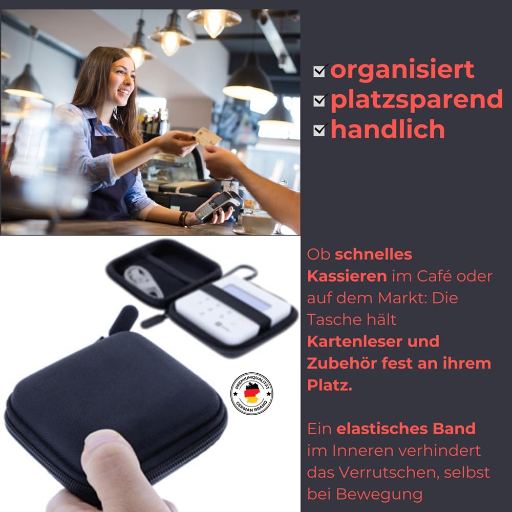 Tasche kompatibel mit SumUp Air Zahlungsterminal Schutzhülle Hartschale Hülle Aufbewahrung Kartenleser Stoßfest Staubdicht Wasserabweisend Transporttasche Zubehör Schwarz