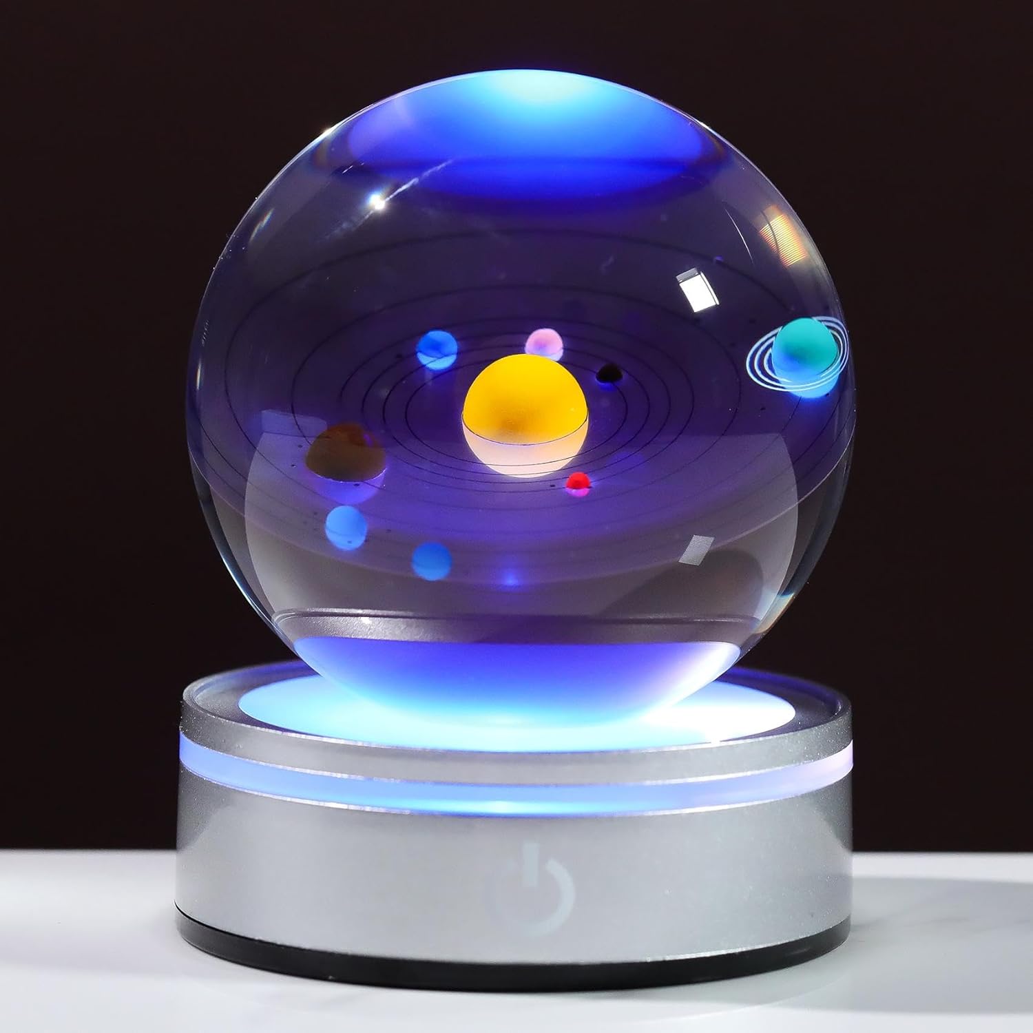 3.15in. 3D Solar System Crystal Ball, Outer Space Astronomy Gifts for Men Him with LED Light Base, Unique Space Gifts for Birthday Dad Physics Science Teacher Night Light Planet Lamp