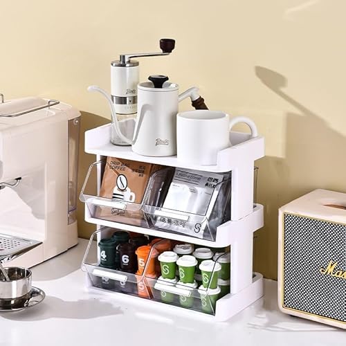 コーヒー収納ラック コーヒーグッズ収納 コーヒーカップ収納棚 デスク上収納 デスク上置棚 2/3/4段 収納ケース 引き出し 卓上整理棚 スティックコーヒー ティーバッグ 小物 収納 組み立て簡単 省スペース 家庭 喫茶店 ラウンジ 洗面所 事務用 学校