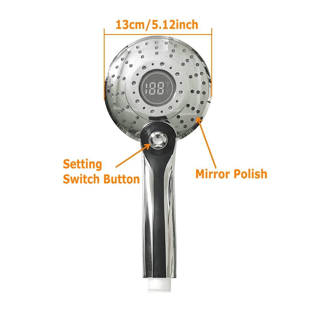 GuDoQi Słuchawka prysznicowa LED, 3 kolory, zmiana koloru, regulacja temperatury, 3 tryby strumienia, cyfrowy wskaźnik temperatury, rozmiar 13 cm, ciesz się prysznicem