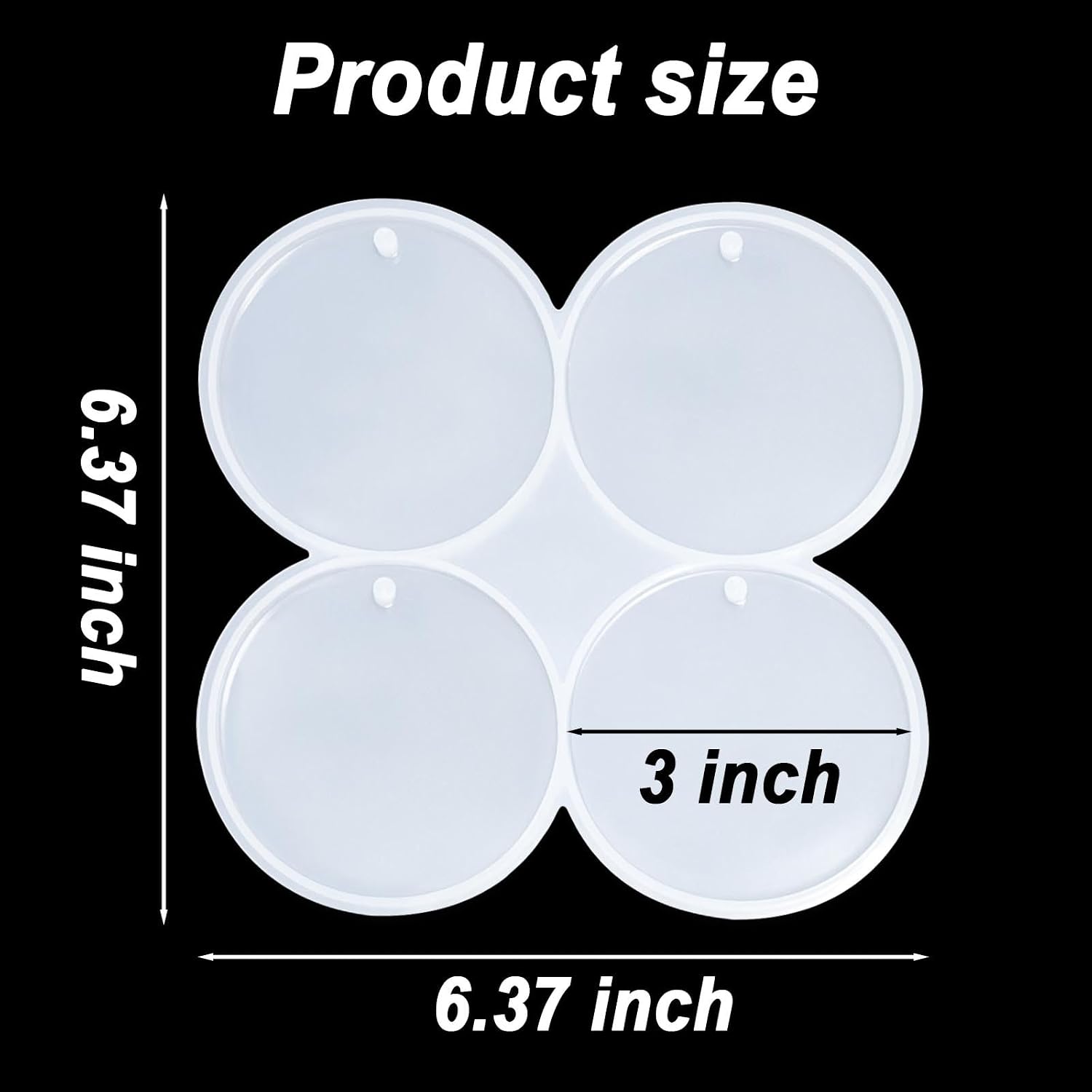 4-Cavity Ornaments Resin Mold with Hole for Christmas Decorations, 4-Circle 3-inch Silicone Coaster Casting Mould Round Shape Epoxy Resin Tray for DIY Crafts