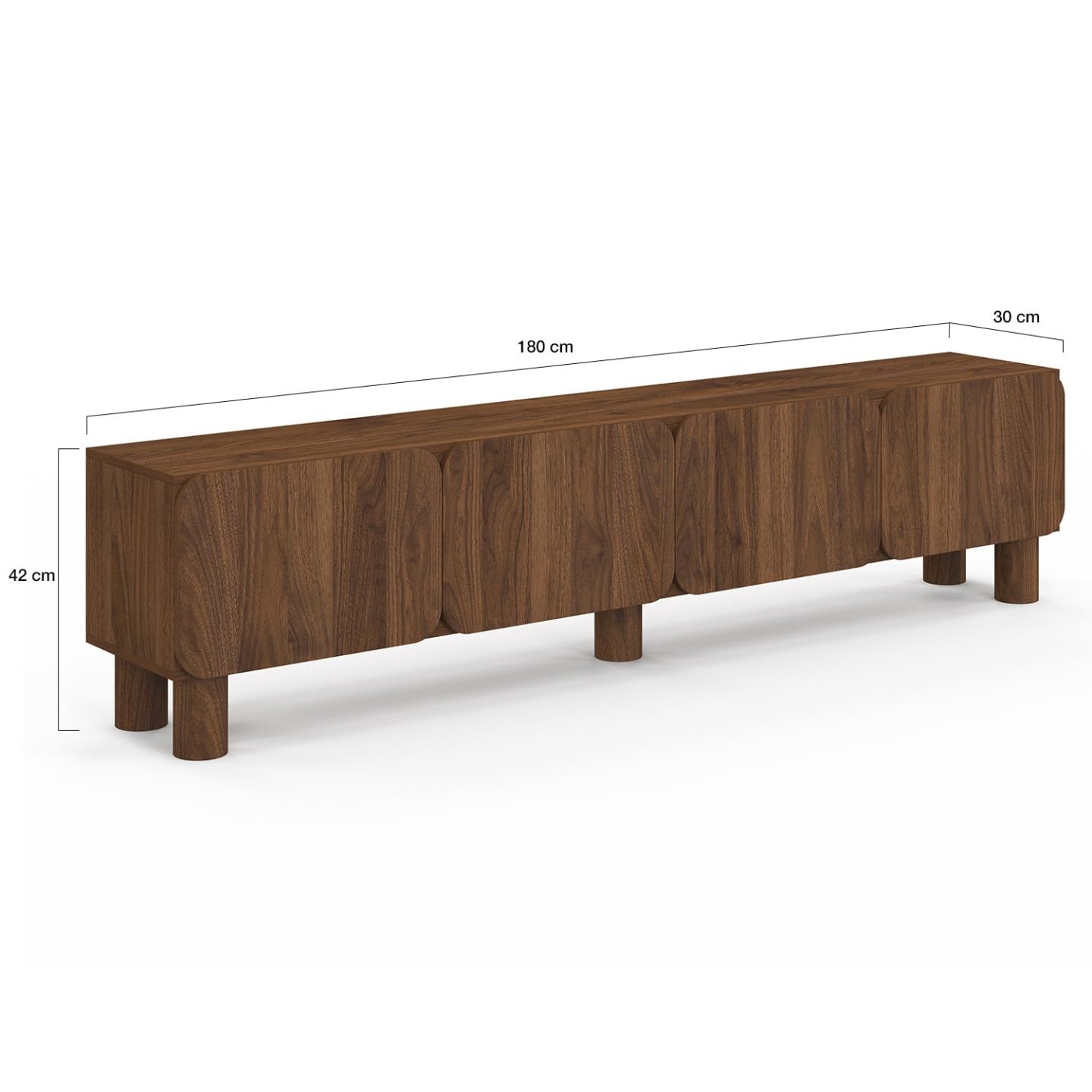 IDMarket - Mueble TV 180 cm SARANDA 4 puertas redondeadas madera efecto nogal