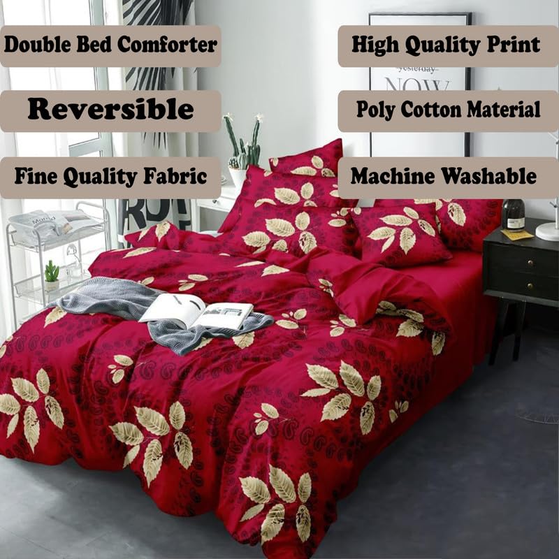 Image of Polycotton Polyester Polyfill 120 GSM Reversible Double Bed Comforter, Blanket, Queen (90x100 inch) Red & Golden