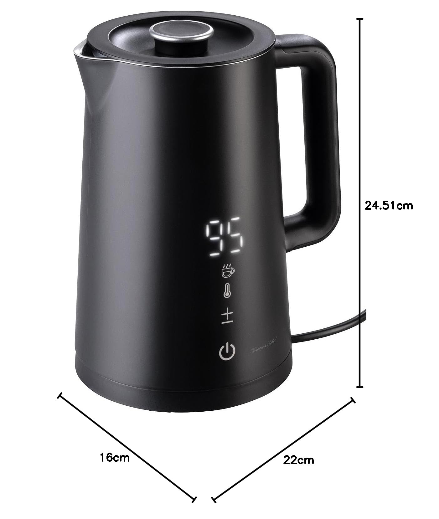 Rosenstein & Söhne Bollitore elettrico smart WLAN 1,7 l Cool-Touch con controllo app, display LED e selezione temperatura, nero