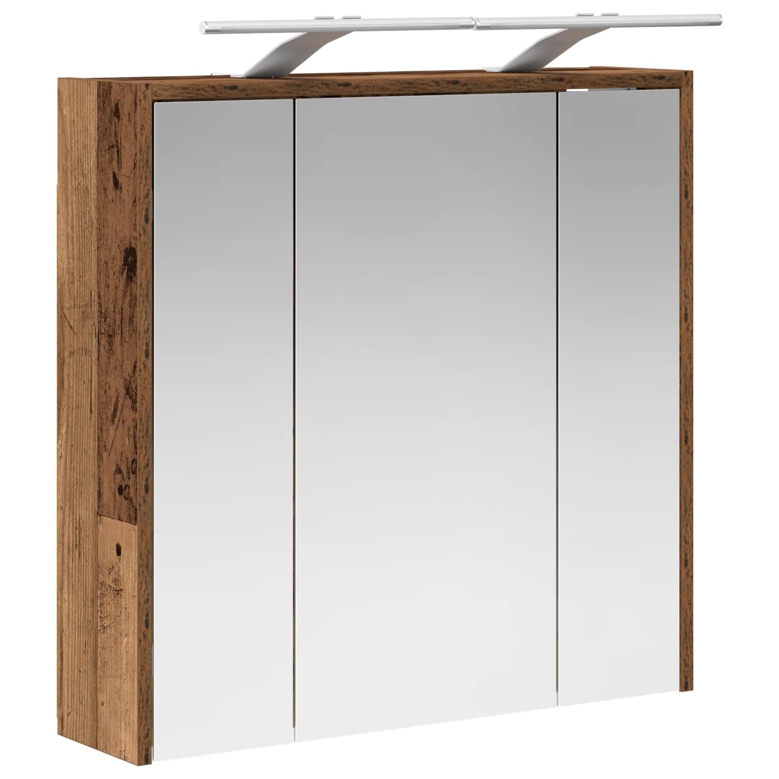 Szafka łazienkowa z lustrem stare drewno, 63,5 x 16 x 62,5 cm, materiał drewnopochodny z paskami LED, regulowane regały, montowane na ścianie, miejsce do przechowywania, dwustronne lustro do