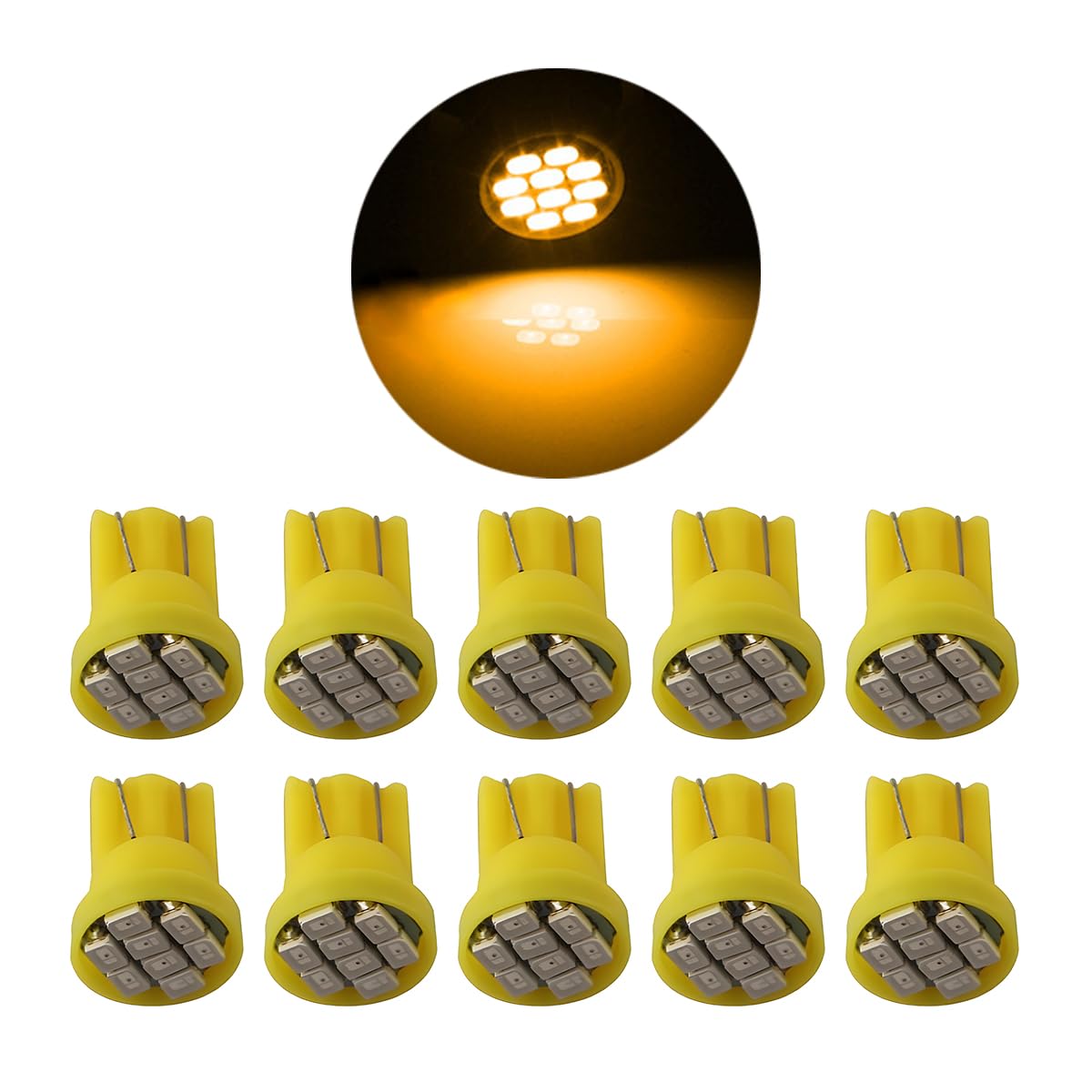 AUCELI 10PCS T10 194 168 Car Dash Instrument LED Light Bulbs, 12V Super Bright Automotive Bright Panel Gauge Cluster Dashboard LED Light Bulbs, Universal for SUV, Truck, RV and More（Yellow）