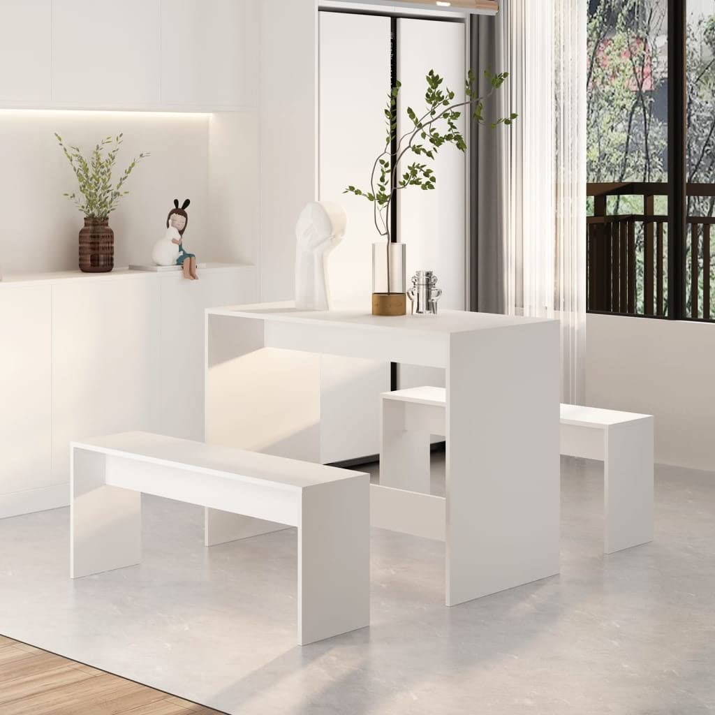 Ensemble de meubles de cuisine et de salle à manger - Ensemble de salle à manger 3 pièces en bois d'ingénierie blanc