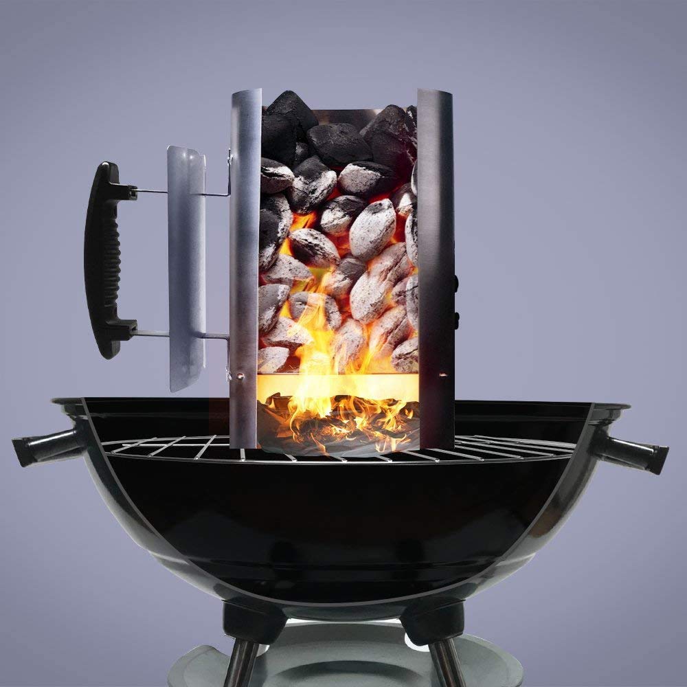 Arrancador de barbacoa, barril de encendido de carbón, arrancador de chimenea de arranque rápido con mango de nailon de seguridad, encendedor de carbón para barbacoa para camping, parrilla