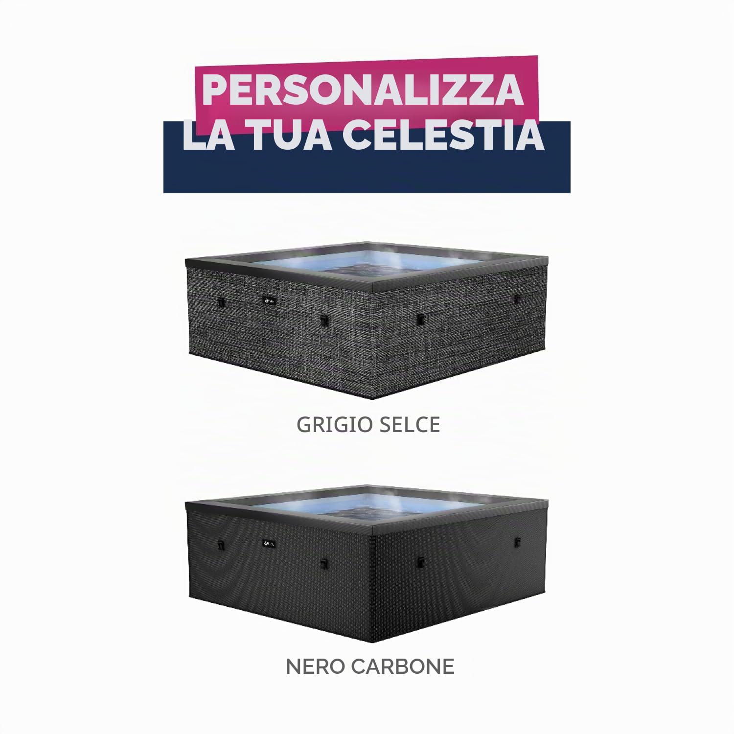 N NETSPA - Spa - Celestia - Semi-Rigida Quadrata 6 Posti - SP-CLS6-CB - Portatile Costruzione in schiuma, Riscaldamento integrato e Copertura Eco-Energetica - Volume 1100 l - Ø180 x H70 cm - Nero