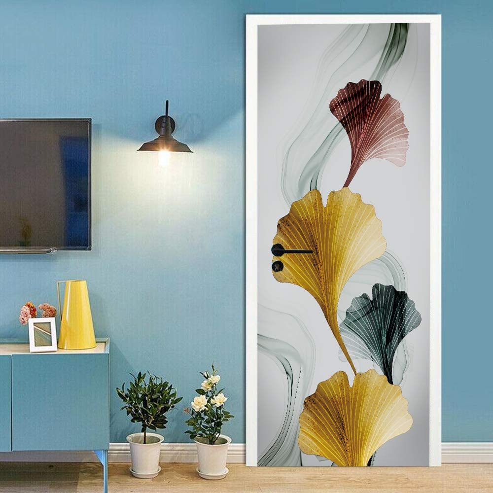 Sticker porte ginkgo imperméable et amovible pour décoration facile