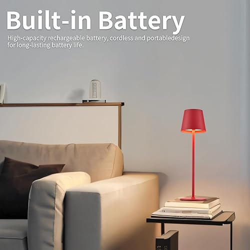 Miniatura 10 de BGFHome Paquete de 2 lámparas de mesa inalámbricas LED de escritorio, 5000 mAh, luz nocturna táctil recargable, diseño minimalista inalámbrico para