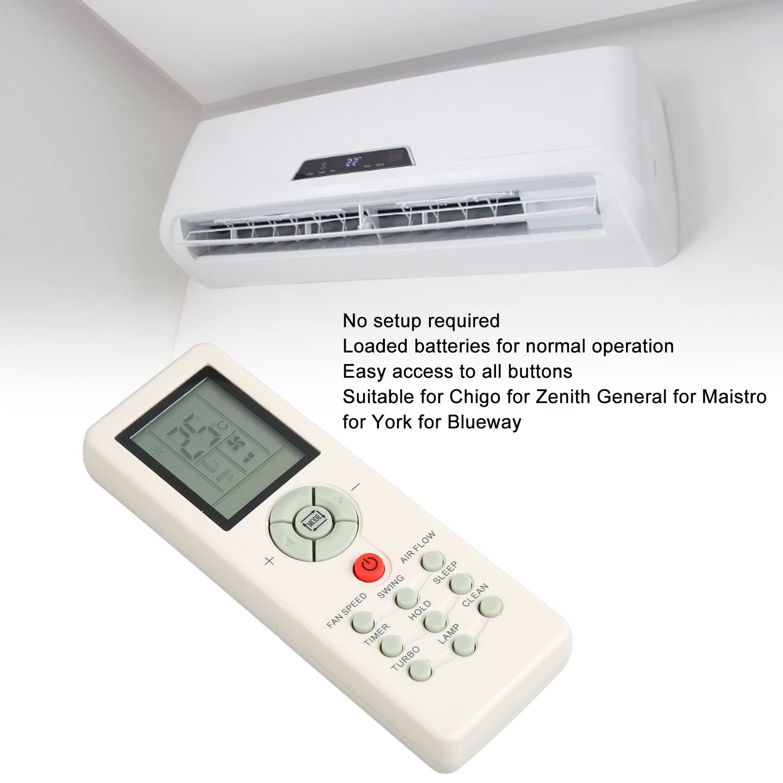 Climatizzatore Telecomando di ricambio per Chigo per Zenith General per Maistro per York per Blueway, Universal Air Conditione
