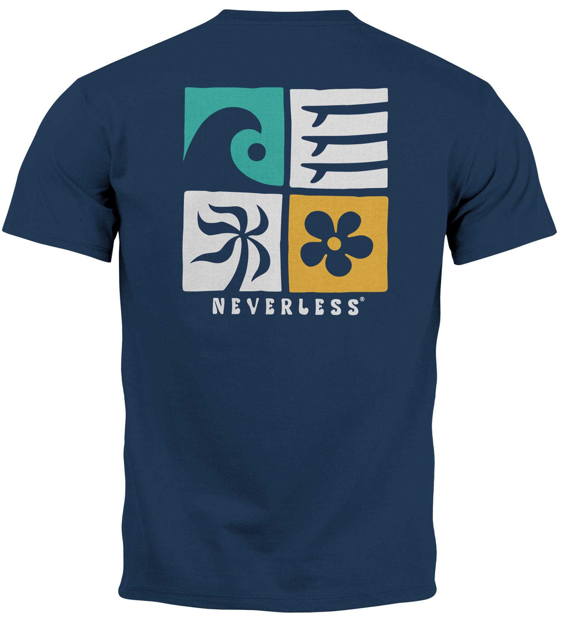 Neverless Men's California Surf Backprint Navy Neverless® T-Shirt Backprint Surfing Wave Sea Icon Print T-Shirt Graphic Design Fashion Street Style, 3XL