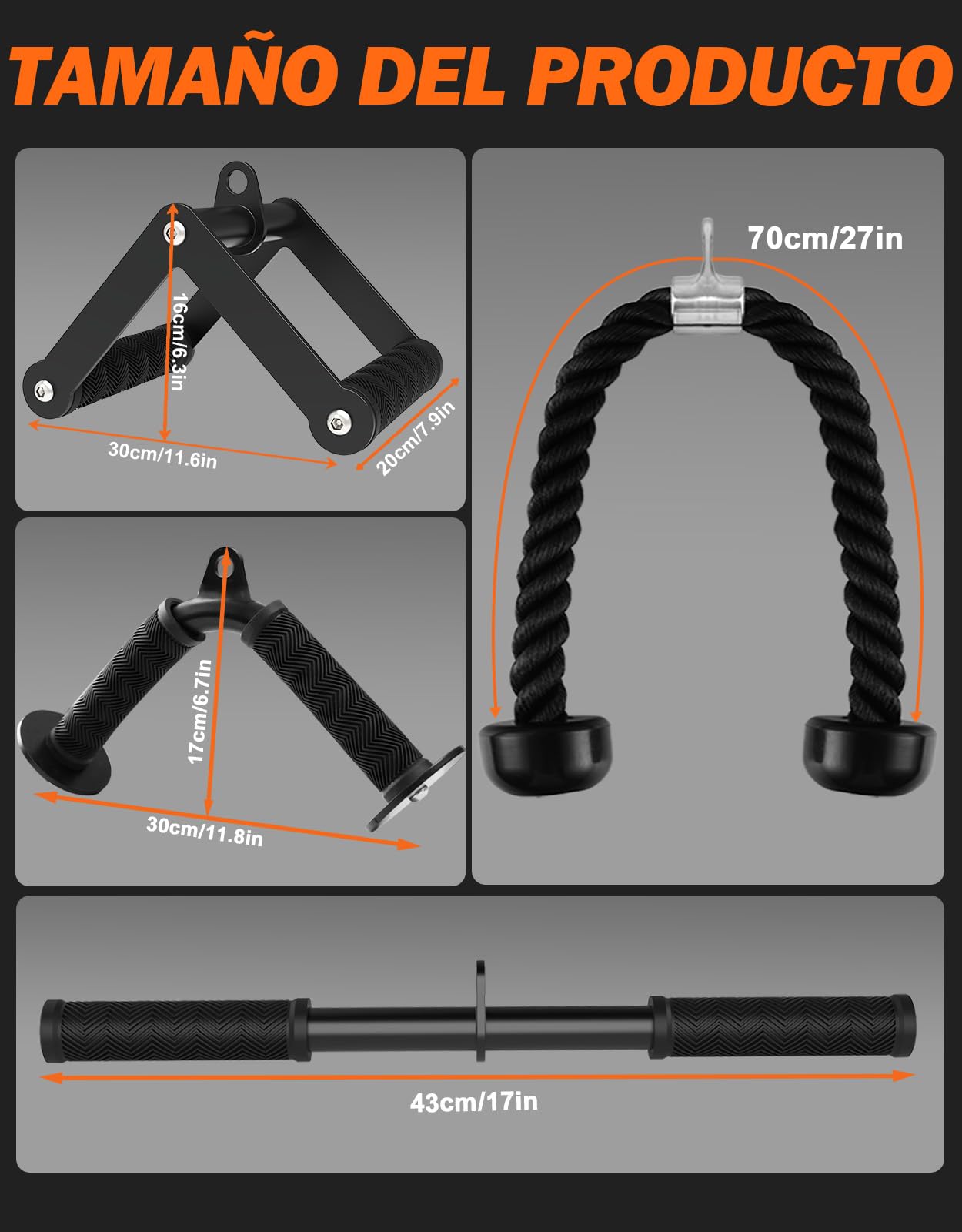 Set de accesorios para máquina de cable Fitarc para gimnasio y entrenamientos en casa, accesorios de extracción LAT con agarres antideslizantes, negro