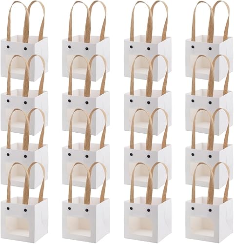 Miniatura 8 de BENECREAT Paquete de 10 bolsas de papel kraft blanco con ventana transparente de 8 x 6 x 4 pulgadas, bolsas de regalo con asa para recuerdo de boda,