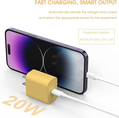 Vista 24 de iGENJUN Cargador USB C de 20 W, certificado MFi para iPhone 15, 14, 13, 12, cargador rápido, compacto PD 3.0, bloque de cargador de pared, lila