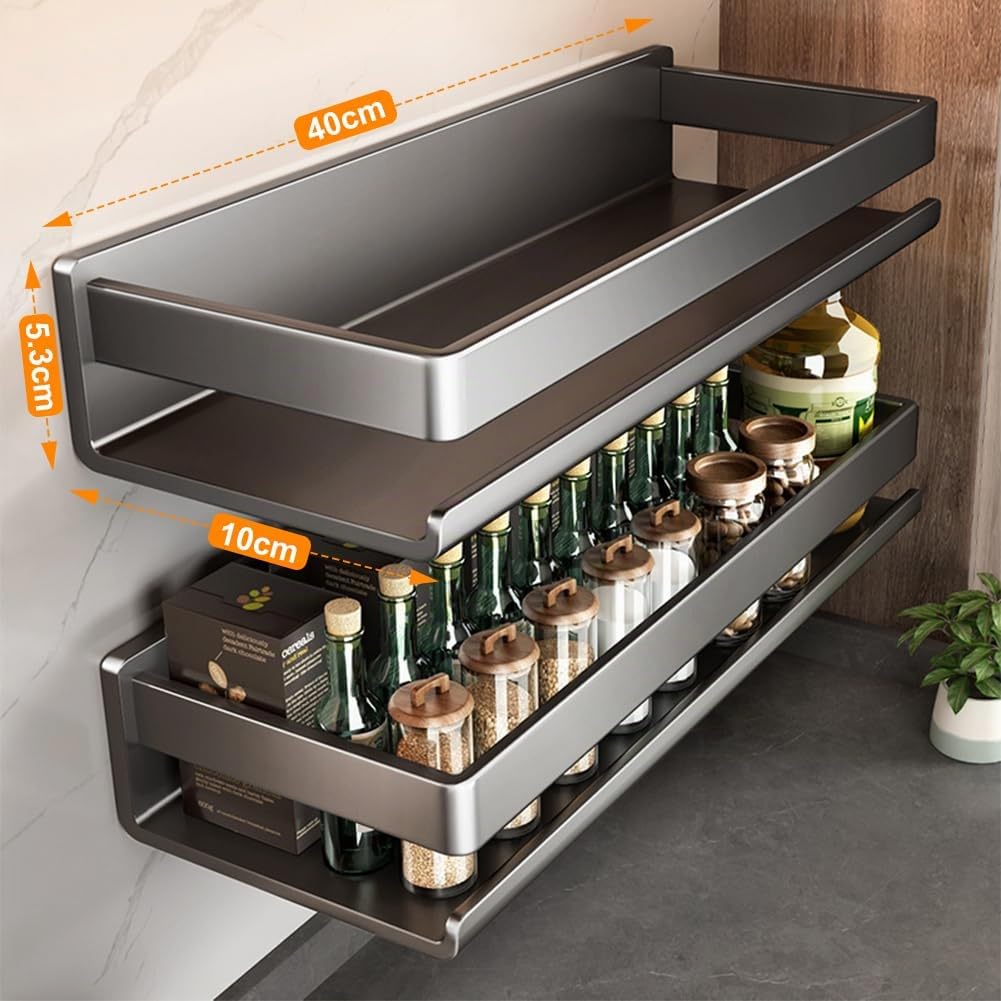 FARYODI Juego de 2 estantes para especias de pared, sin taladrar, estante de cocina con 5 ganchos de plástico, estante de especias para colgar en la puerta, estante de especias para colgar en el