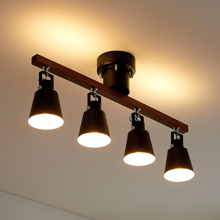 新品未使用　LOWYA シーリングライト 4灯 LED ブラック/ウォルナット Amazon.co.jp : LOWYA ロウヤ シーリングライト 4灯 led スポット 天井