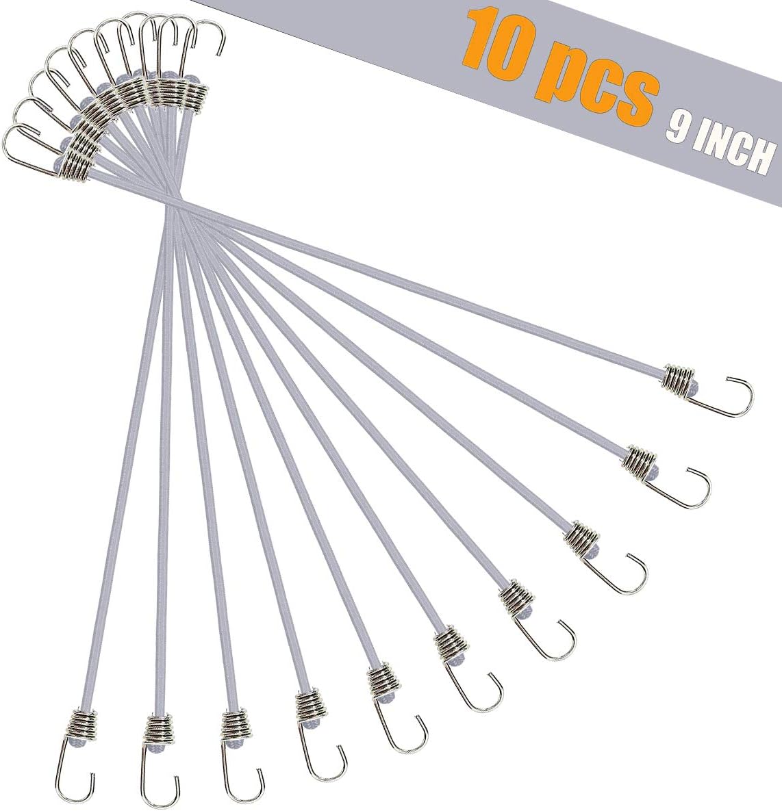 10 Pack Mini Bungee Cords with Hooks 9 Inch Rubber Stretchy Bungee 9 IN