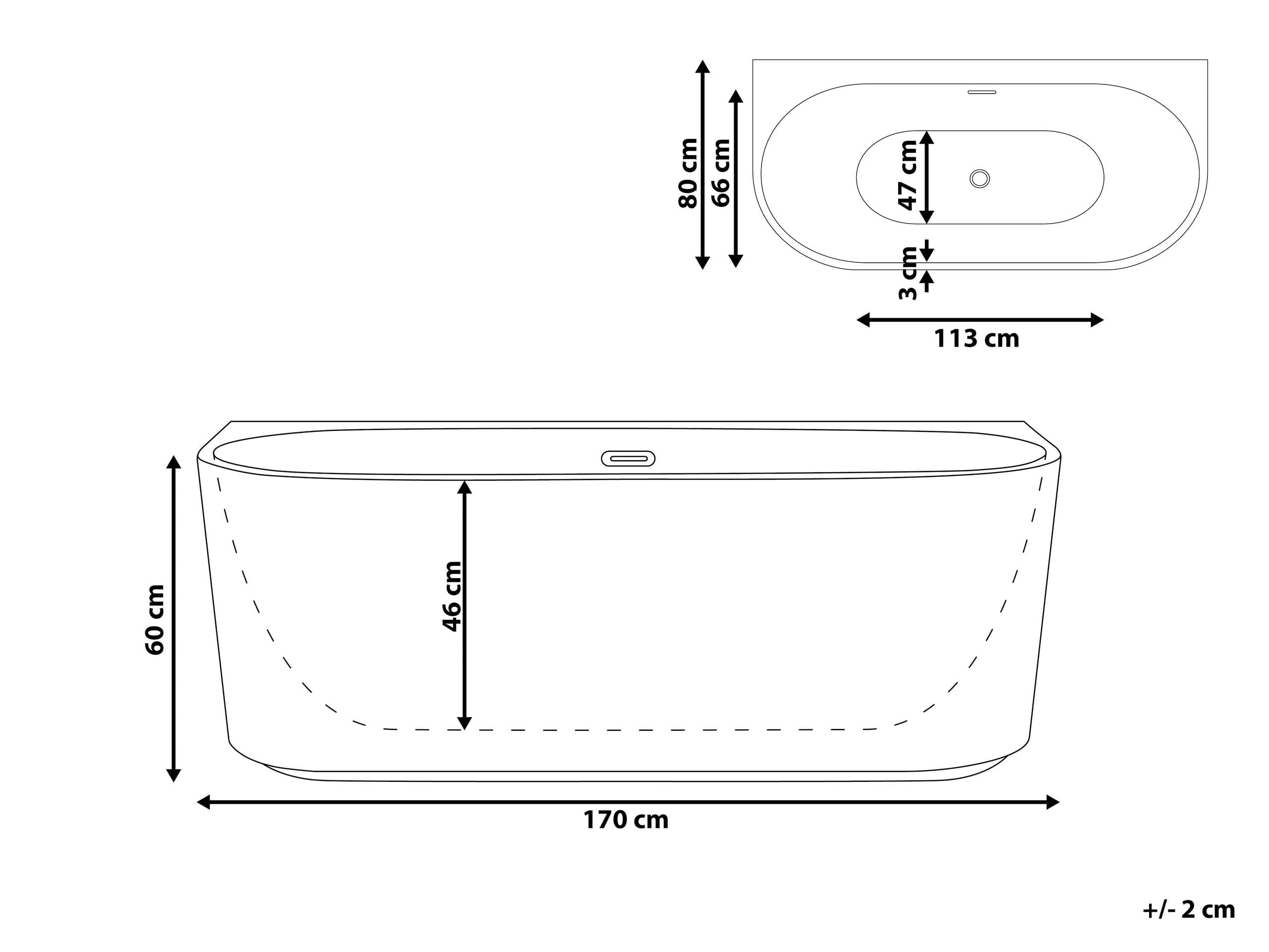 Bañera independiente moderna 170 x 80 cm acabado acrílico estriado baño mate blanco Gocta