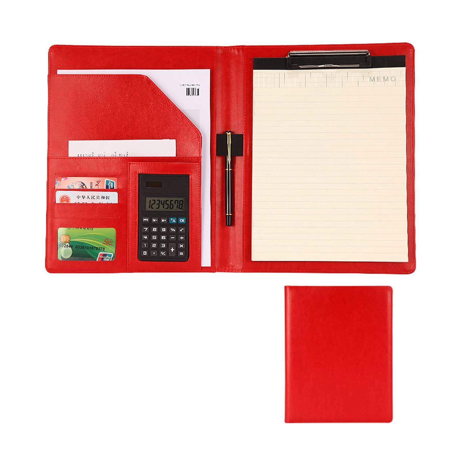 Raccoglitore di portfolio, Cartella portadocumenti A4 Padfolio Business PU Leather Notepad for curriculum Colloqui Cartella esecutiva for donne e uomini con calcolatrice Blocco for appunti Cartella fo