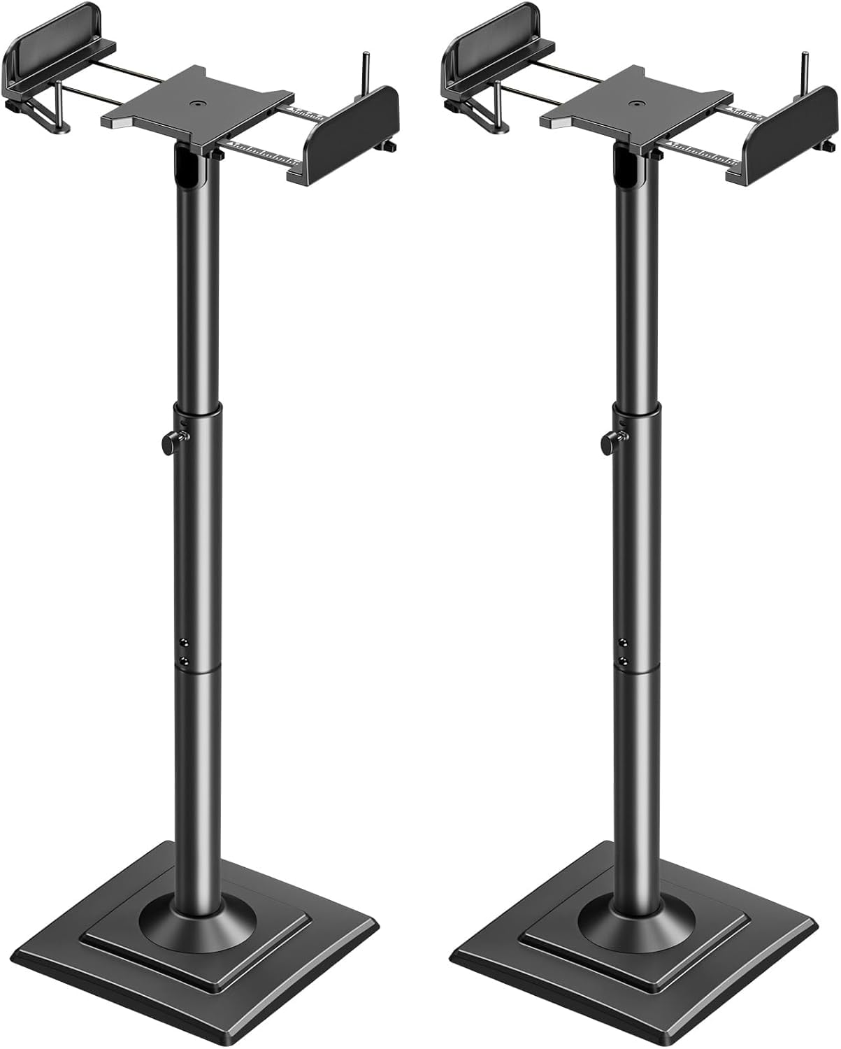 ELIVED Universal Lautsprecherständer höhenverstellbar, Boxenständer mit ausziehbare Auflagenplatte und interner Kabelkanal für Regallautsprecher, 5kg Tragkraf, 1 Paar