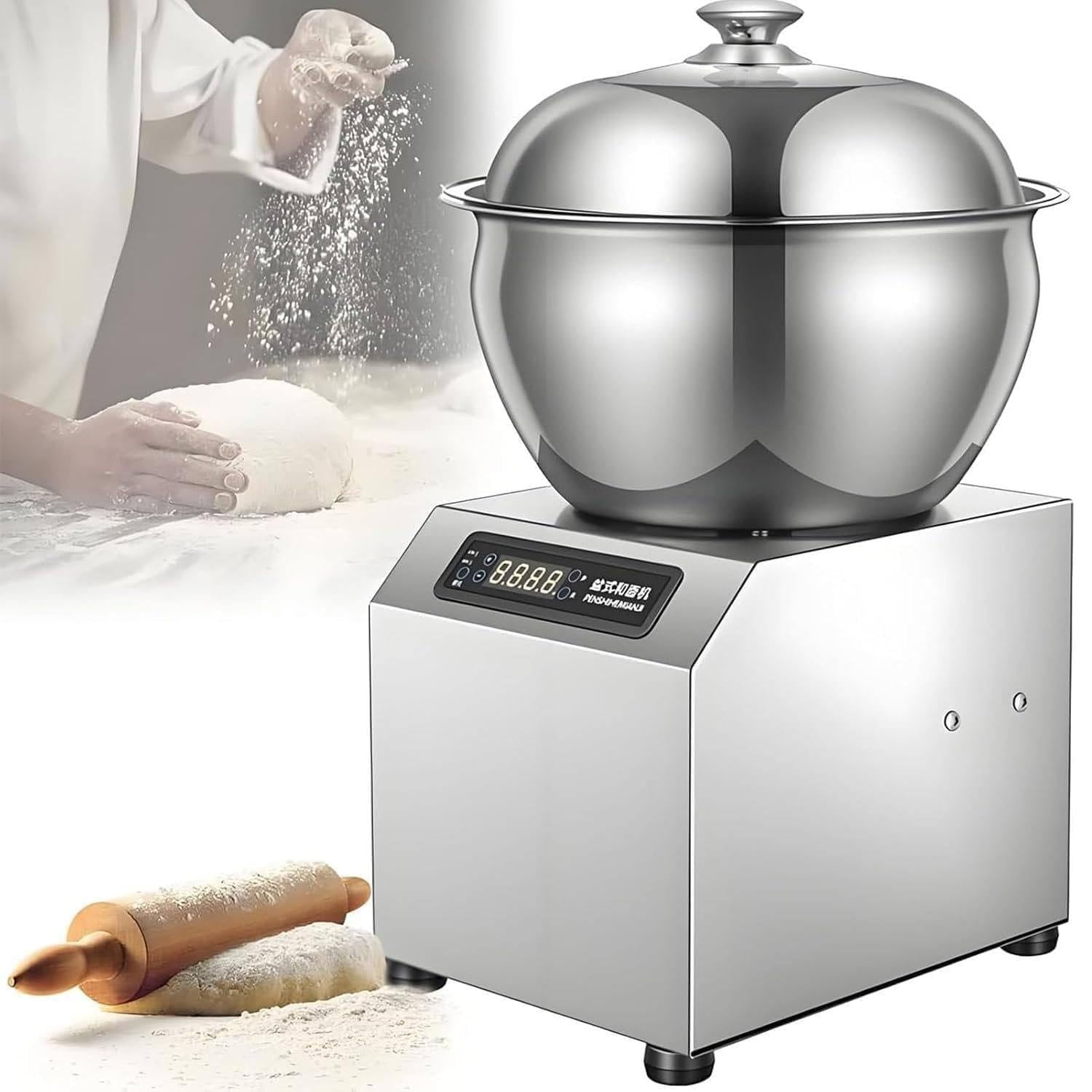 Impastatrice a Spirale Professionale in Acciaio Inox da 2200 W, 5/8 kg, con Doppia Funzione di Impasto Rotante e temporizzazione, per panetteria, Pizzeria e ristoranti. 8KG