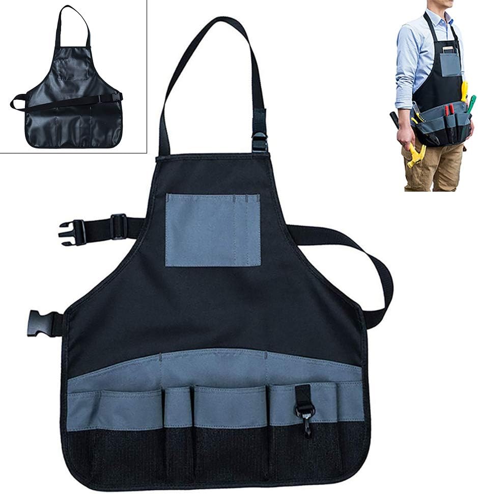 Apron Garden Tools Apron Heavy Duty Work Multi-Function Adjustable Belt Professional Waterproof Oxford for Women Men,Black-blue