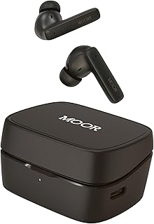 MOOR Wireless Earbuds Bluetooth Headphones, Noise Cancelling Earbuds with Deep Bass, Hybrid ANC, Transparency mode, IPX5 Waterproof in Ear Built in Mic Headphones for Sport, Work (30H Playtime, Black)