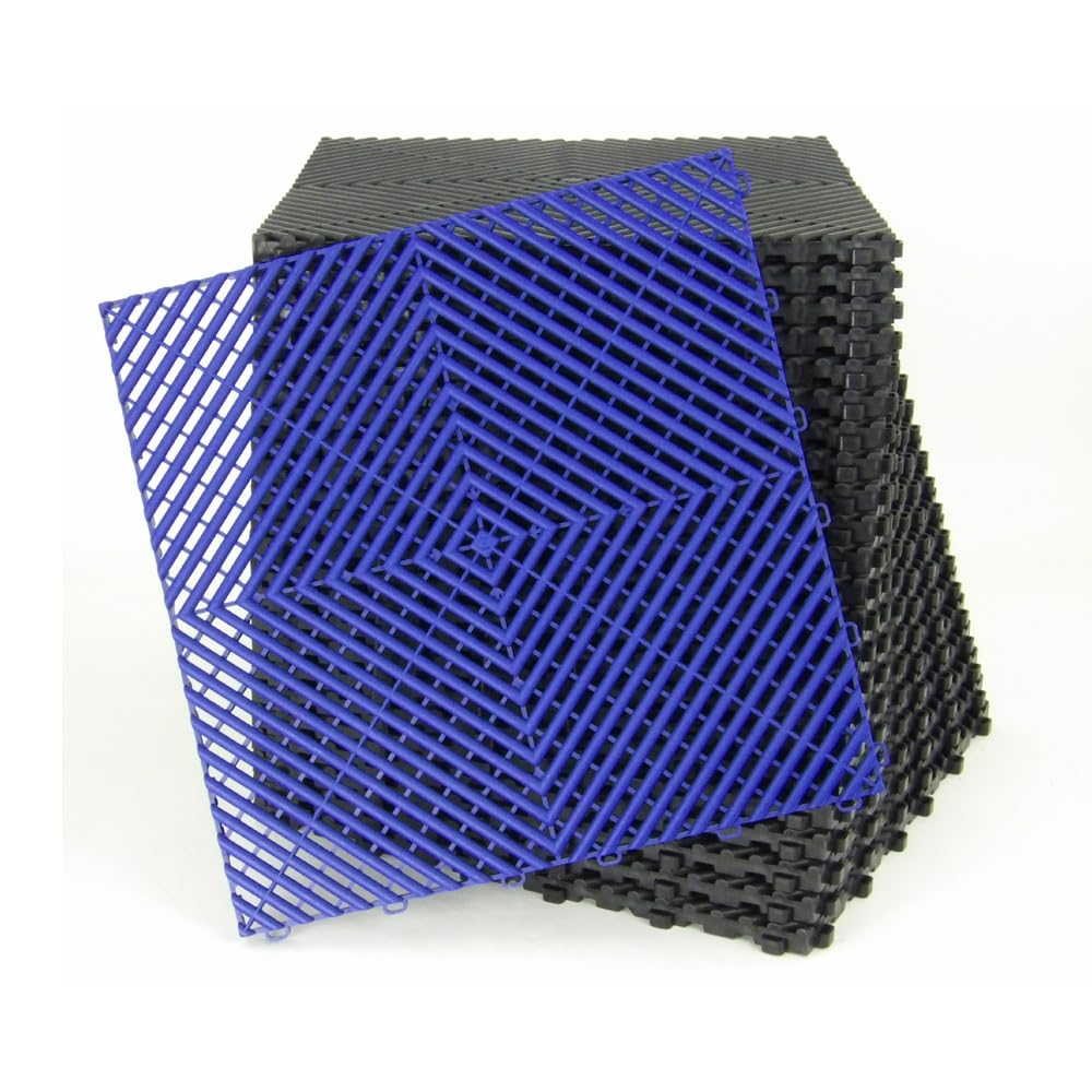 Lot de 25 dalles de sol clipsables - BLEU FONCE - (4m²) pour garage, cellier, atelier, abris de jardin. Effet Damier 40x40cm, ép.1,8cm, Marque CLIC & dalle, série CLASSIC, Intérieur-Extérieur.