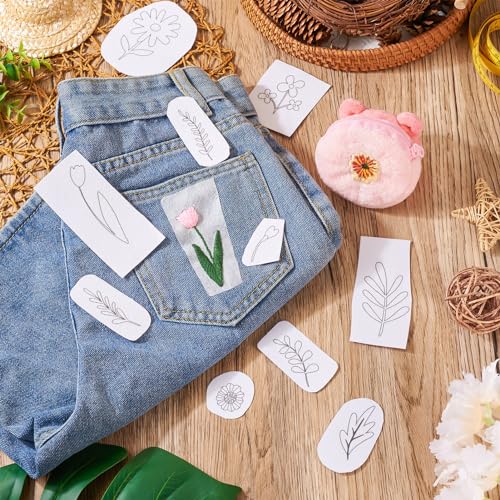 Image of Magibeads 80Pcs Flower Leaf Water Soluble Stabilizer for Embroidery Floral Patterns Adhesive Stick and Stitch Embroidery Transfer Paper for Hand Sewing Beginners