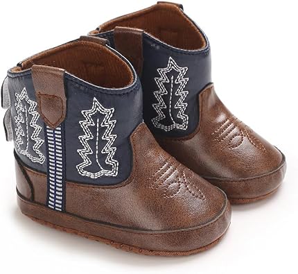 Baby Cowboy Boots Western Boots Toddler Cowboy Bootie Soft Sole Non-Slip Crib Shoes for Infant Boys Girls 0-18 Months