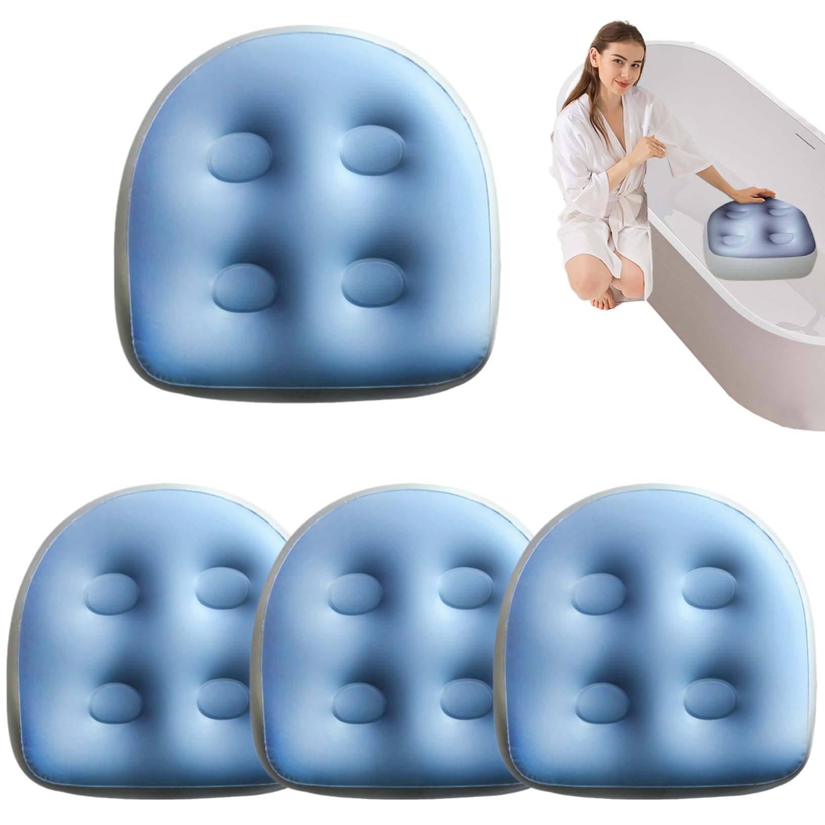 4 pièces 18, 5x14, 6x5, 9 pouces siège d'appoint, sièges de bain à remous gonflables confortables antidérapants en PVC rehausseur gonflable étanche pour piscine maison spa, bleu, sièges de bain à remo