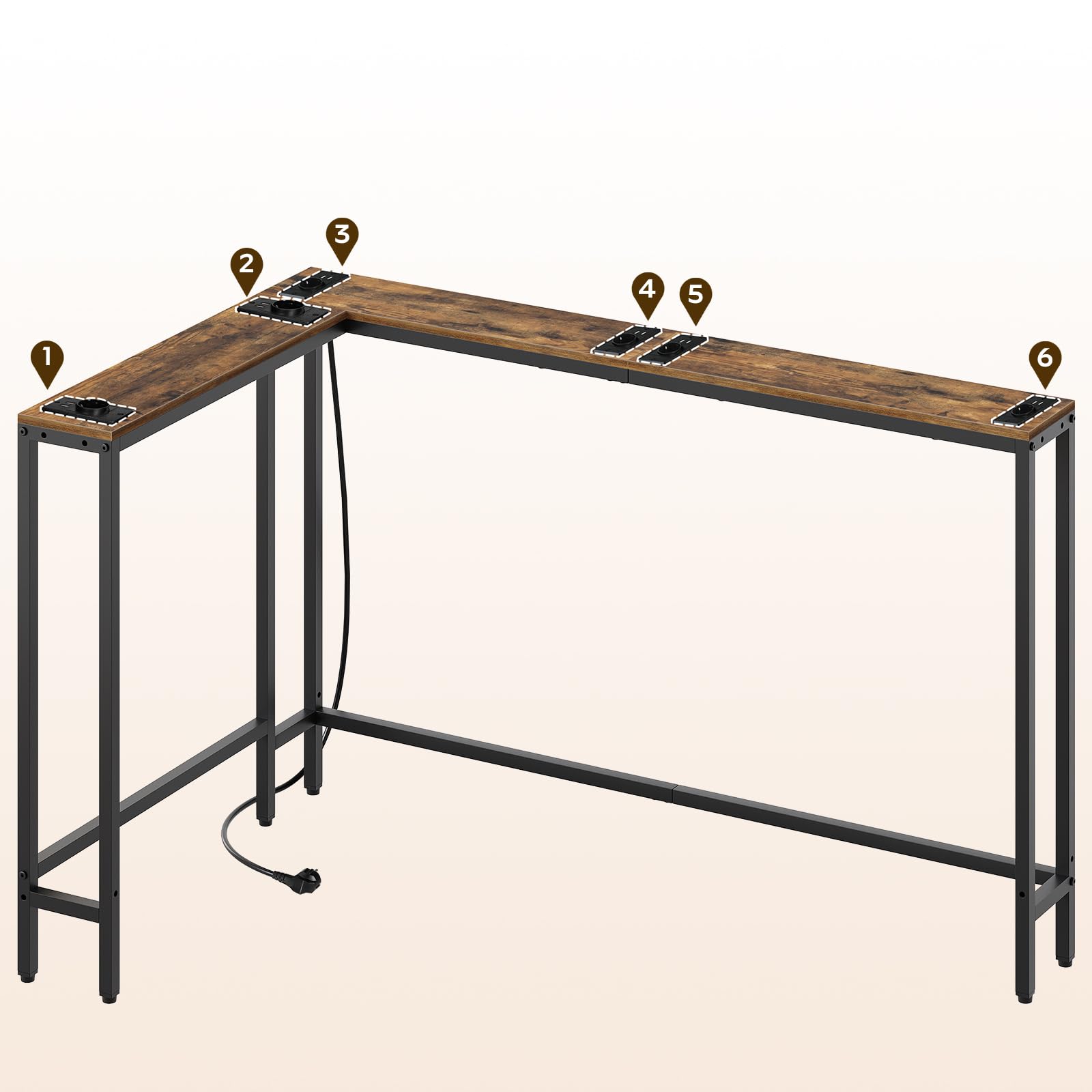 YATINEY Tavolo da Ingresso, Tavolo Console Largo 15 cm con 1 Presa e 2 Porte USB, Consolle Ingresso, per Dietro il Divano, Soggiorno, 3 Modalità di Combinazione, Marrone Vintage e Nero XCT07CBR