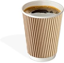 We Can Source It Ltd - 500 x 8oz Ripple Brown Kraft Paper Cups - Strong 3-PLY Disposable Insulated Coffee Cups - Leak-Proof Recyclable Drinking Cups for Hot Drinks, Tea, Coffee and Beverages