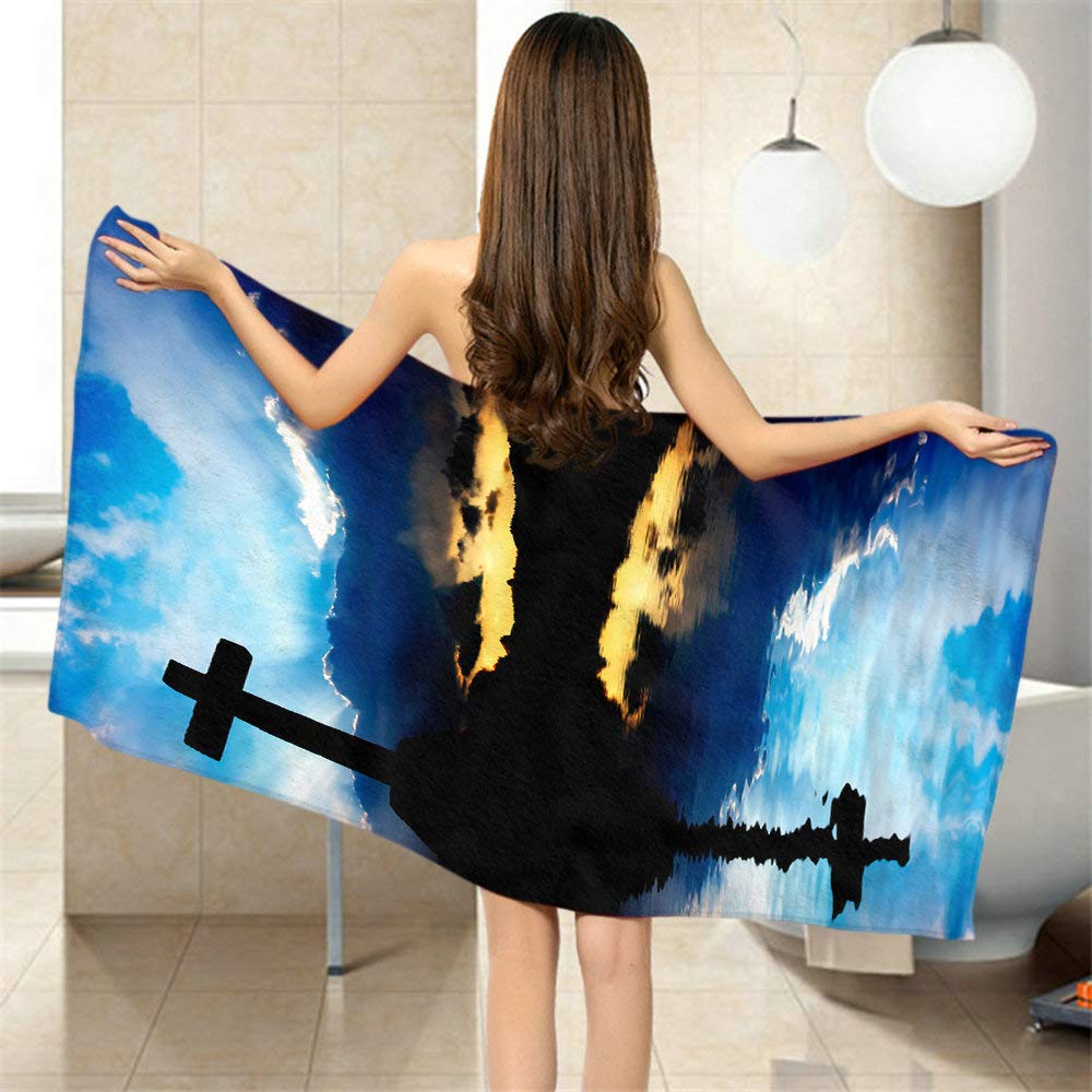 Moslion Soft Bath Towels Sunset Night Jesus Christ Christian Comfy Bathing/Beach/Camping Towel for Women Men Girls Boys Large Size 64x32 Inches