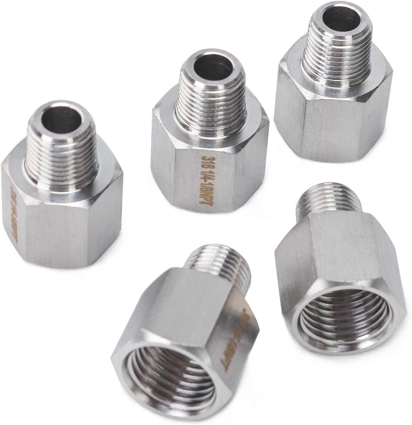 LTWFITTING Bar Production Stainless Steel 316 Pipe Fitting 1/4" Female x 1/8" Male NPT Adapter Air Fuel Water (Pack of 5)
