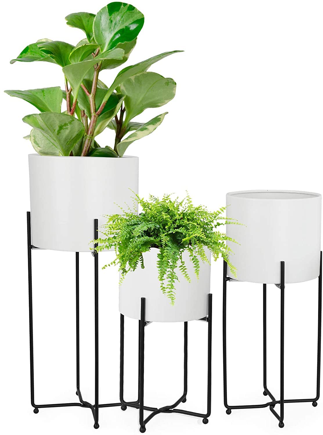 INSHREYS Set 3 Modern Mid Century Planters with Metal Stands, Flower Pot Living Room Decor for Orchid, Aloe, Large Cactus (Set of 3, White) (B09TFYYXQZ) Amazon Price History, Amazon Price Tracker