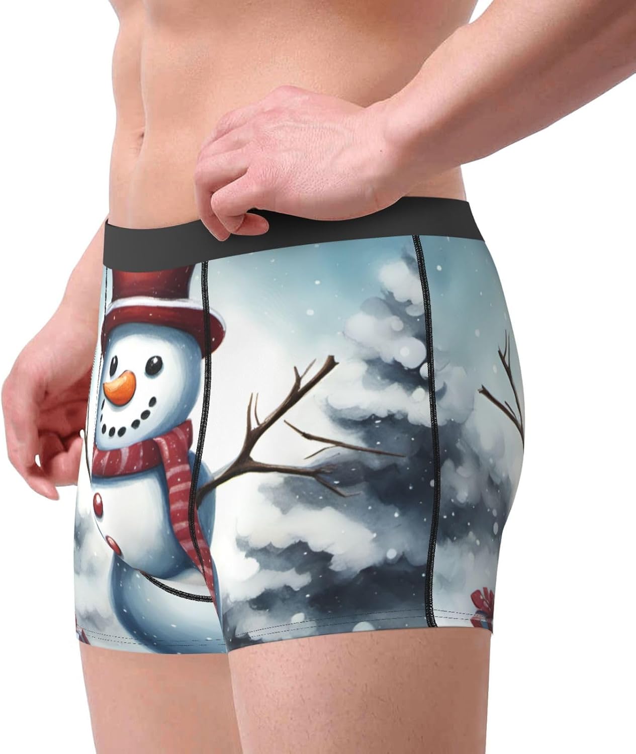 Christmas Snowman Print Men'S Boxer Briefs, Breathable Comfortable Mens Underwear With Soft Stretch Fabric