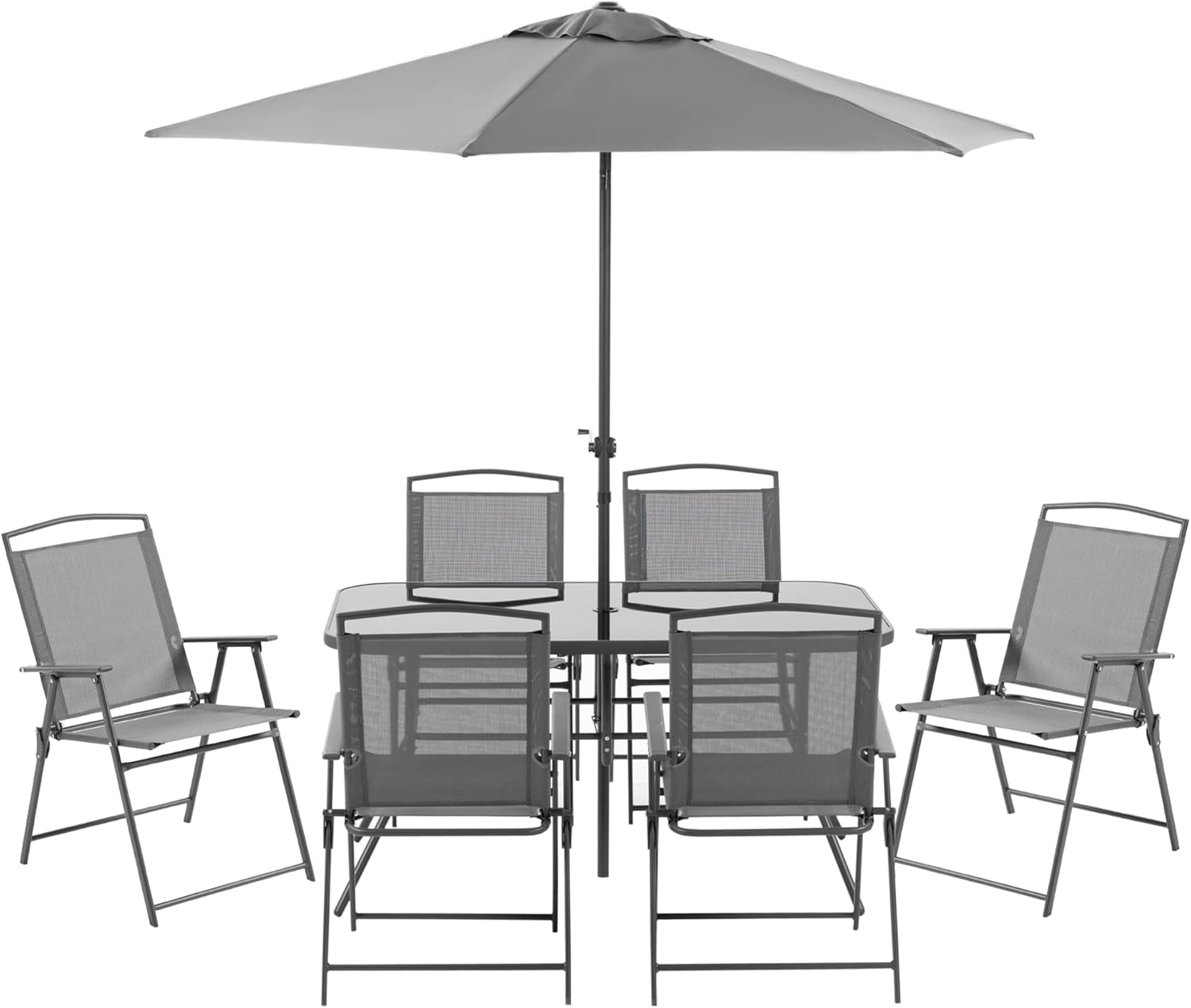 Outsunny 8 Piece Patio Dining Set for 6 with Umbrella, Outdoor Table