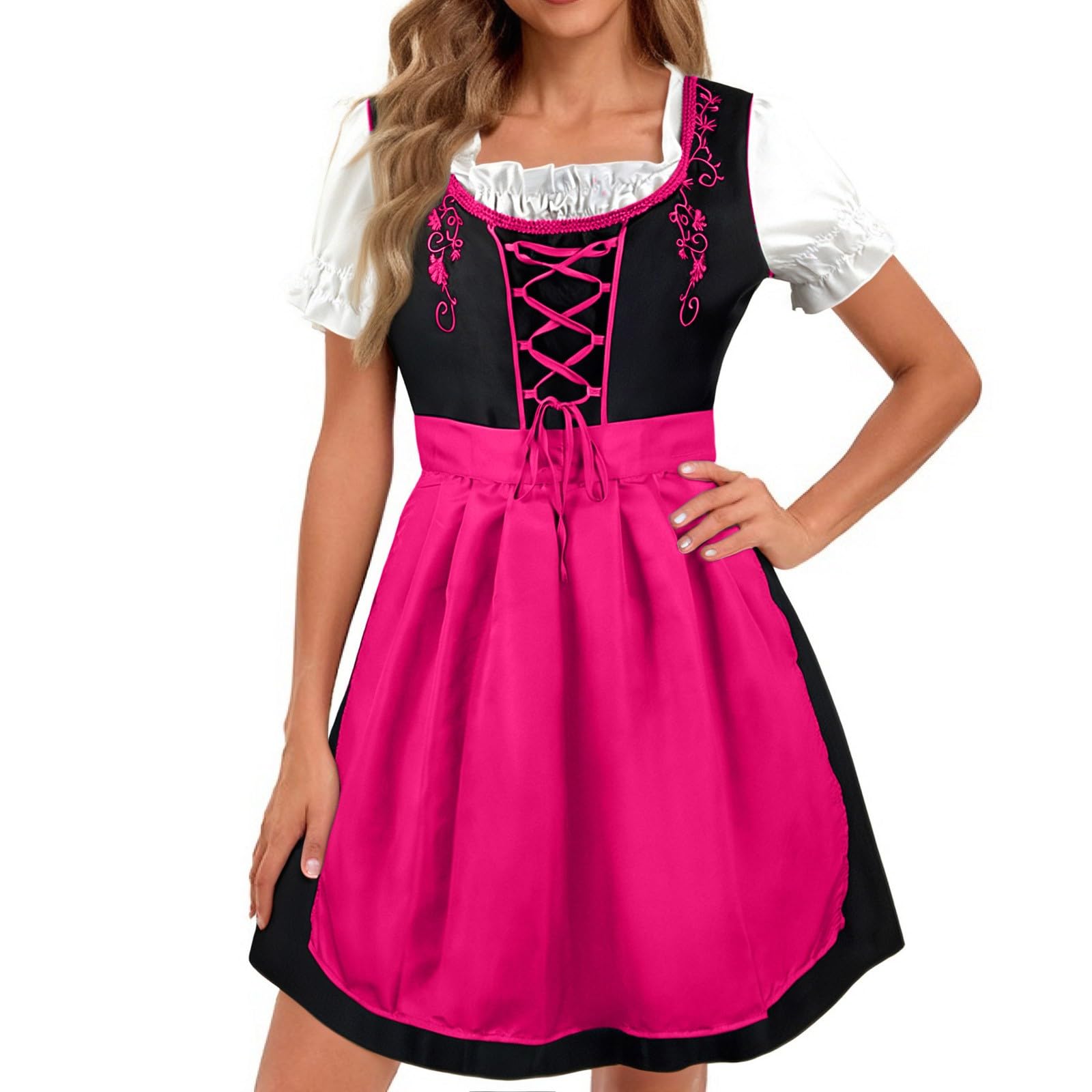 Dirndl Lang Damen Kurzarm Dirndlschürze Dirndl Kleid 2 Teilig Kariertes Trachten Trachtenkleid Oktoberfest Damen Outfit Dirndlkleid Trachtenmode Trachtenrock Bayerisches Kleid Für Karneval Cosplay