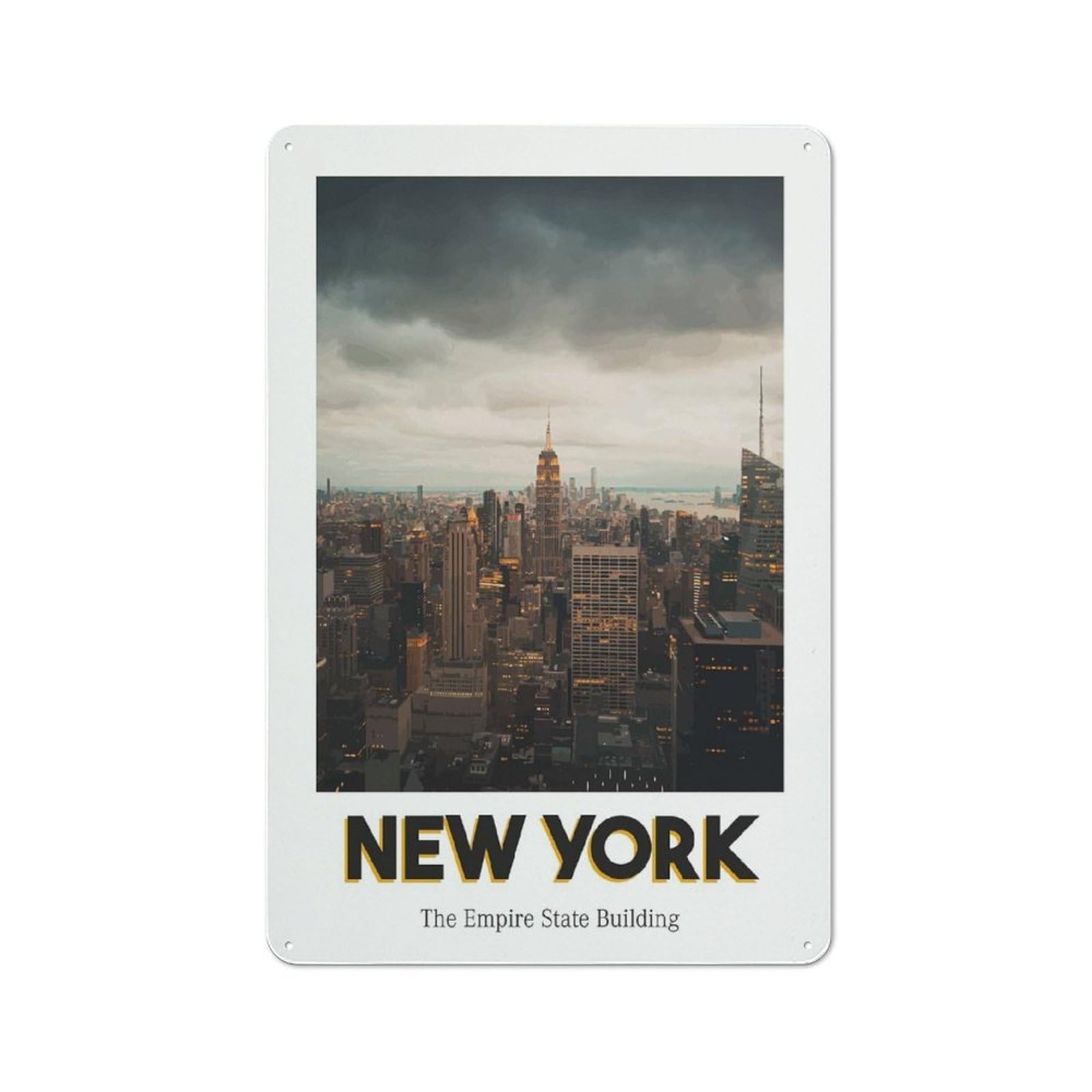 Junmoney Style-23 The Empire State Building Decorative Metal Plaque 30X20cm, Shop Front Style Restaurant Wall Art For Coffee Bar, Small Shop Or Dining Room
