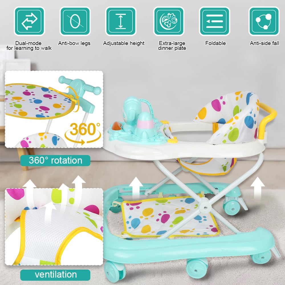 Girello per Bambini 6–18 Mesi, Baby Walker Pieghevole con Altezza Regolabile, Vassoio Gioco con Luci e Suoni, Ruote Silenziose, Base Antiribaltamento(WX38501)