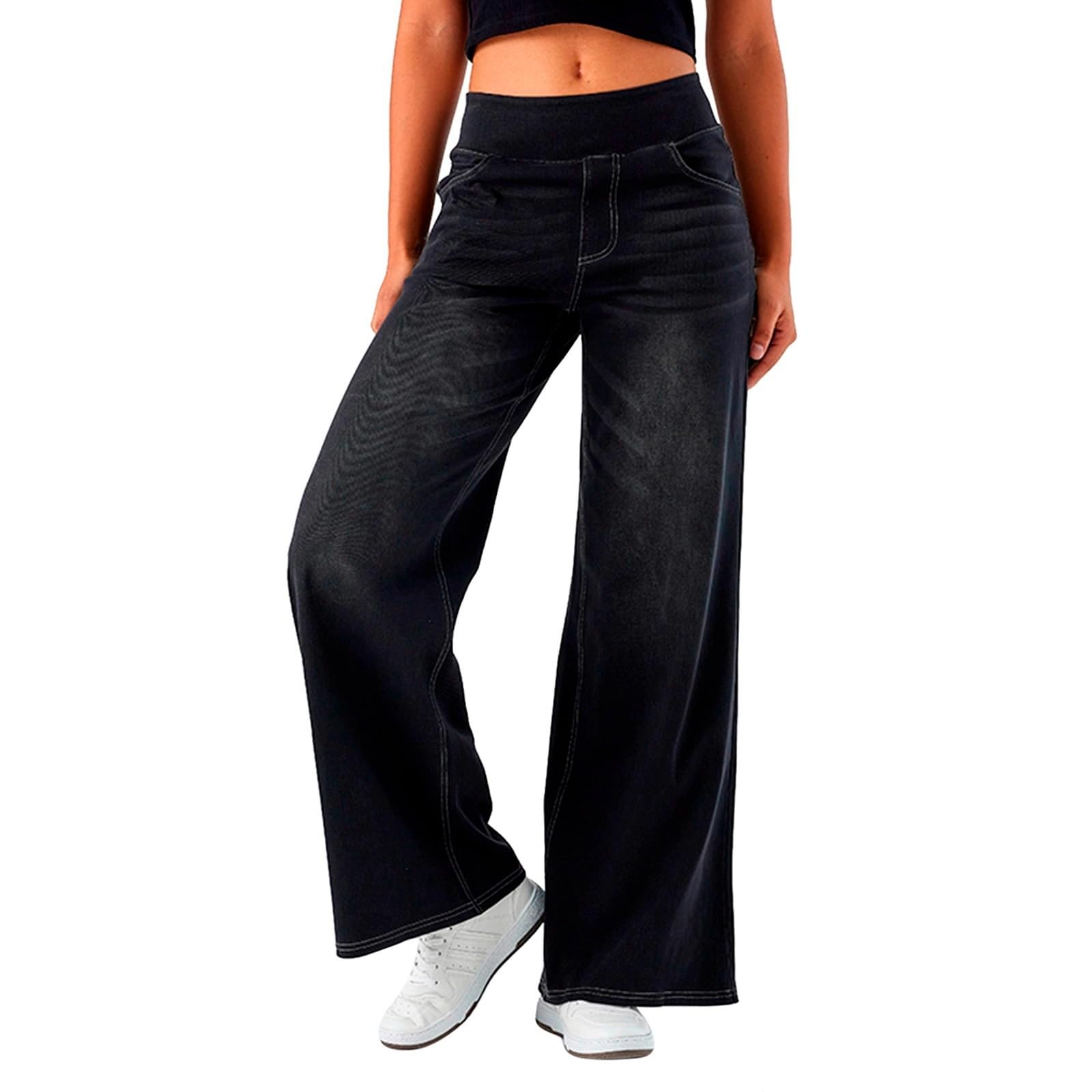 Pantalones de Trabajo Mujer, Pantalon Chandal Mujer, Pantalón Vaqueros de Pierna Ancha para Cintura Alta Elásticos Holgados Modernos con Corte Recto Joggers Pantalon