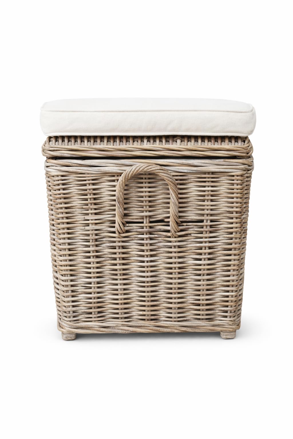 Landhaus Truhenbank Sylt aus Natur-Rattan mit gepolsterter Sitzauflage, Sitzbank mit Stauraum, 120 x 52 x 44 cm, Flurbank im Landhausstil