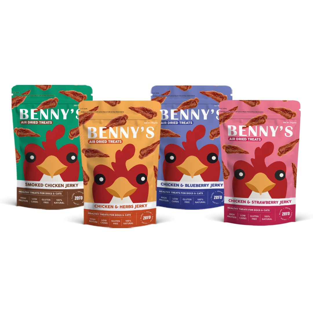 Bennys Bowl Air-Dried Treats - Chicken Jerky Combo - 4 Pack x 50g (1 Chicken & Blueberry,1 Chicken & Strawberry,1 Chicken & Herbs & 1 Smoked Chicken.) (B0D97ZTKX3) Amazon Price History, Amazon Price Tracker