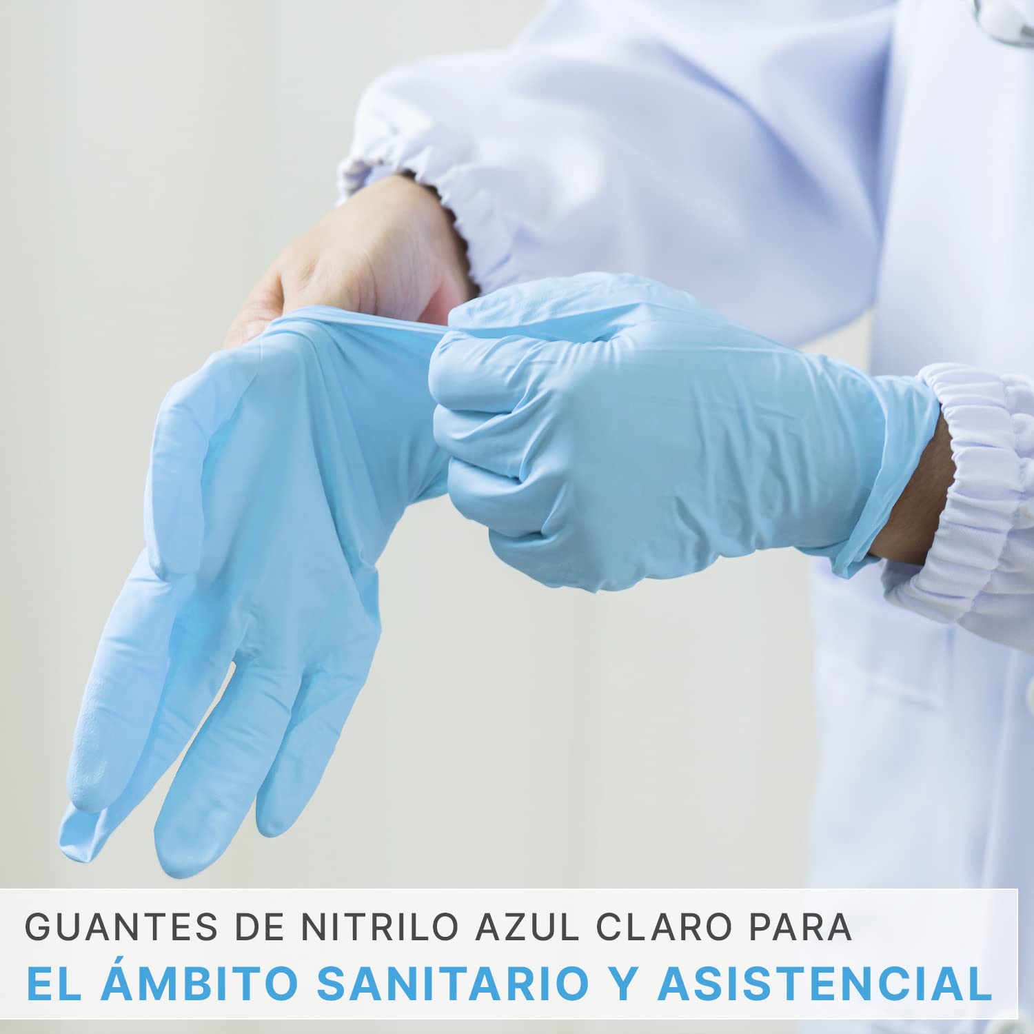 1000x ARNOMED® Guantes nitrilo talla L Azul Claro, Guantes desechables quirurgicos y laboratorio, Luvas nitrilo descartaveis sin polvo y látex, Manoplas nitrilo en XS, S, M, L, XL, XXL