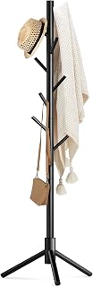 Haddockway Wooden Coat Rack Stand: 8 Hooks, Adjustable Height, New Zealand Pine Tree for Entryway, Hallway, Office
