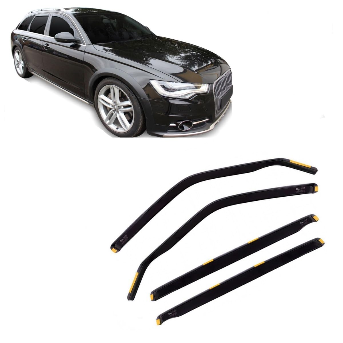 J&J AUTOMOTIVE Windabweiser passend für Audi A6 C7 2011-2018 4tlg, Heko Regenabweiser Vorne Hinten Getönt Dunkel Passform
