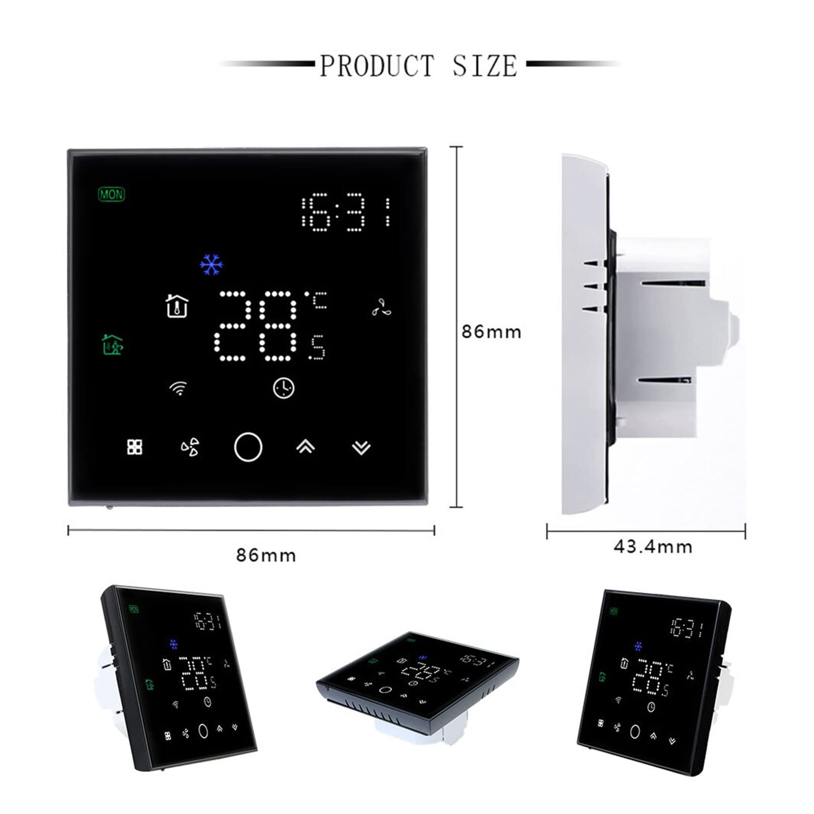 Czujnik termometru, Termostat Wi -Fi dla klimatyzatora Smart Thermotato Regulator temperatury regulator Wireless(Nero,2P AND WIFI)